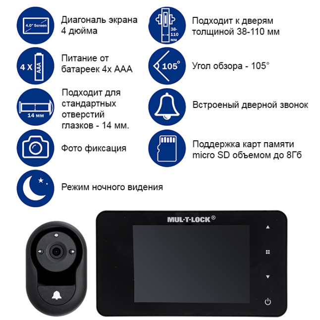 Видеоглазок Mul-t-lock GOTU+ 3202 черный Видеоглазок Mul-t-lock GOTU+ 3202 черный