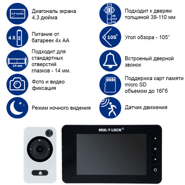 Видеоглазок Mul-t-lock GOTU+ 5140 белый