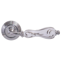 Ручка дверная Fimet Flora 147P-269 полированный хром/белый фарфор с серебром Ручка дверная Fimet Flora 147P-269 полированный хром/белый фарфор с серебром