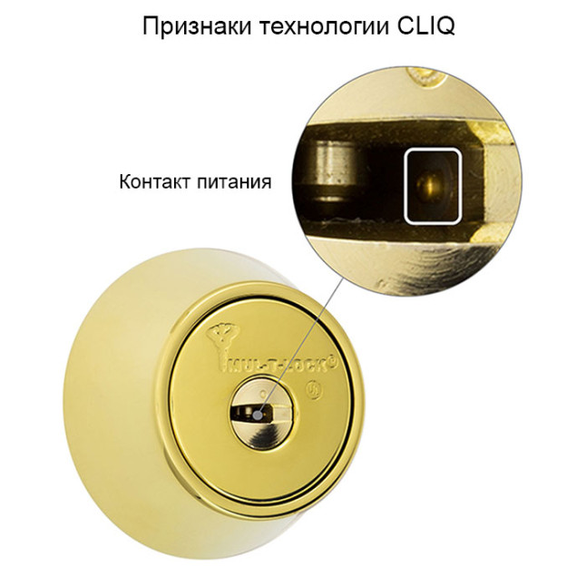 Замок врізний Mul-t-lock Cliq Hercular Dead bolt MT5 + (ключ-тумблер) полірована латунь