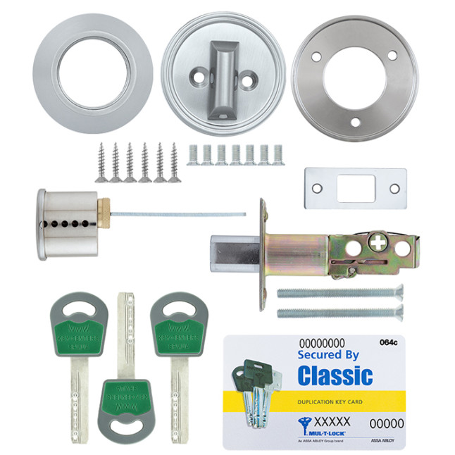 Замок врезной Mul-t-lock Dead Bolt DBM Classic (ключ-тумблер) никель-сатин