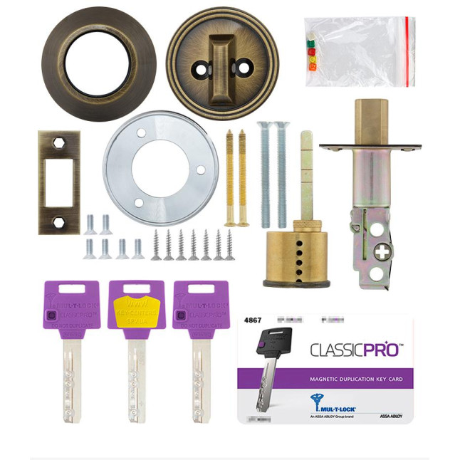 Замок врізний Mul-t-lock Dead Bolt DBM Classic Pro антична латунь