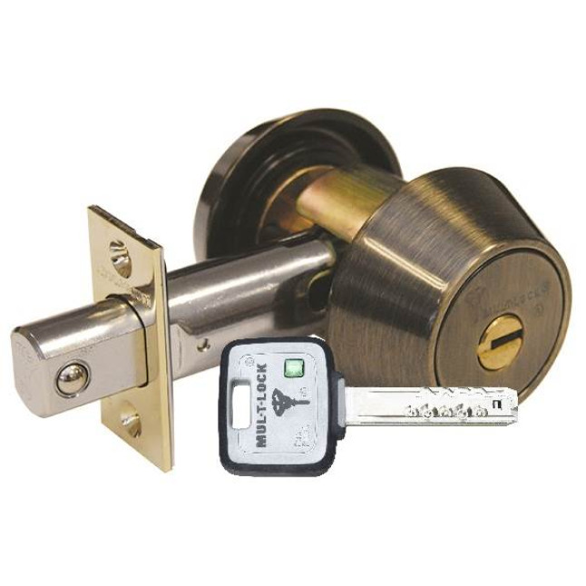 Замок врезной Mul-t-lock Dead bolt Hercular MT5+ (ключ-тумблер) античная бронза