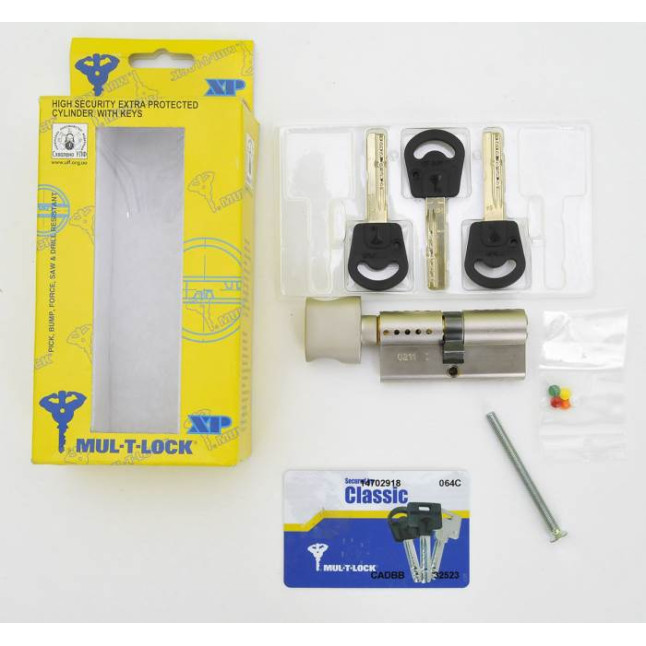 Циліндр Mul-t-lock Classic 100 (55x45T) ключ-тумблер NST нікель сатин