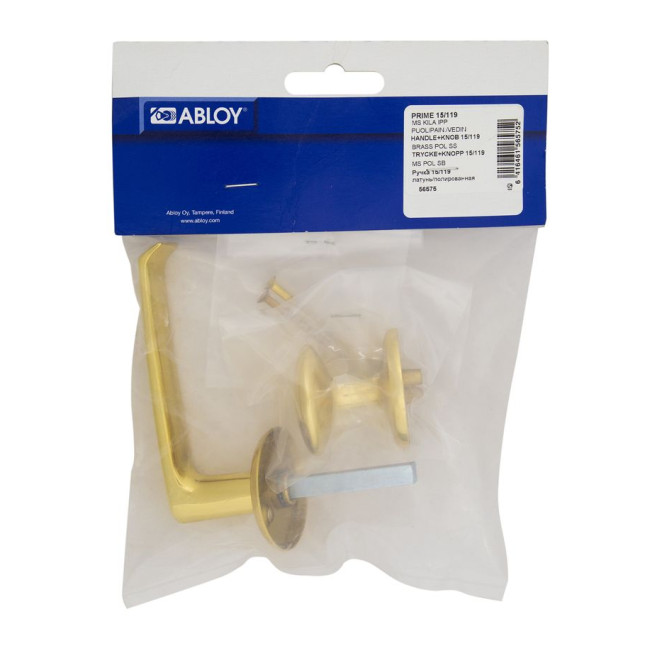 Ручка дверна ABLOY PRIME 15/119 fix-mov FIN ROUND Латунь_полірована 50-60мм наскрізь Prime MS_KILA Комплект