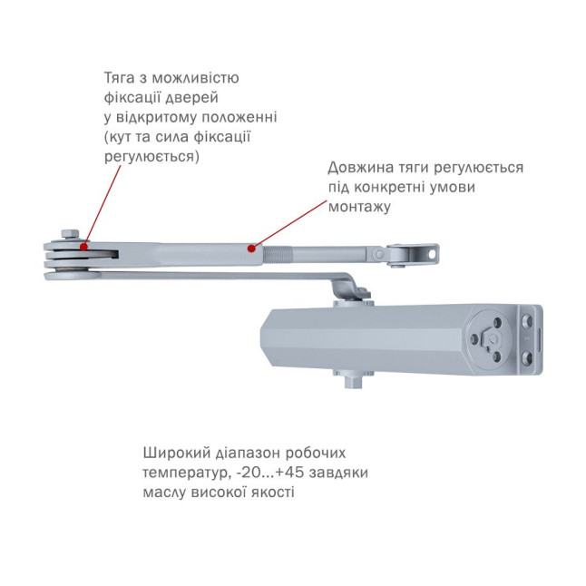 Дотягувач накладний RYOBI 3550 DS-3550 SILVER BC/DA STD_HO_ARM EN_2-5 до_100кг 1250мм
