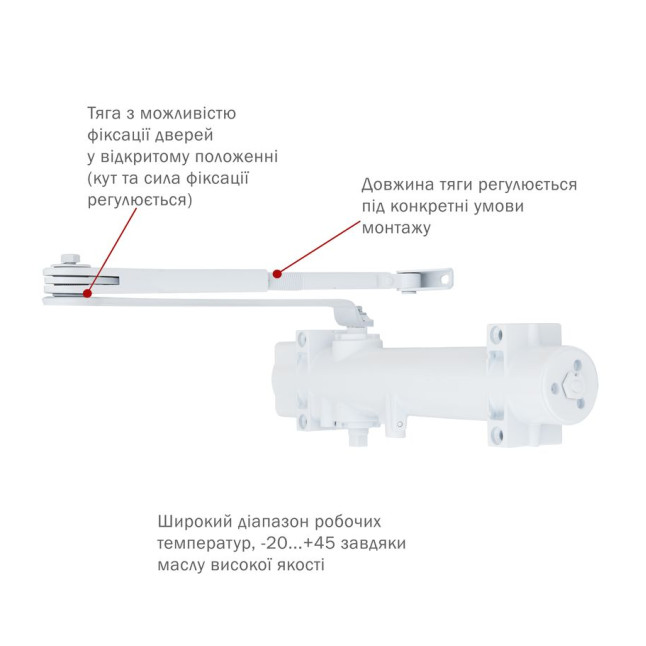 Дотягувач накладний RYOBI 4550 DS-4550 WHITE BC/DA STD_HO_ARM EN_2-7+ до_200кг 1600мм
