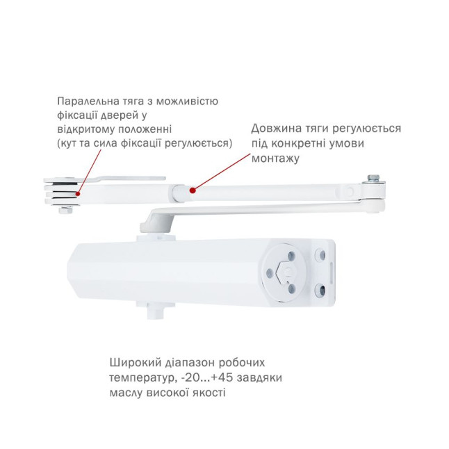 Дотягувач накладний RYOBI 3550 DS-3550P WHITE BC/DA PRL_HO_ARM EN_2-5 до_100кг 1250мм