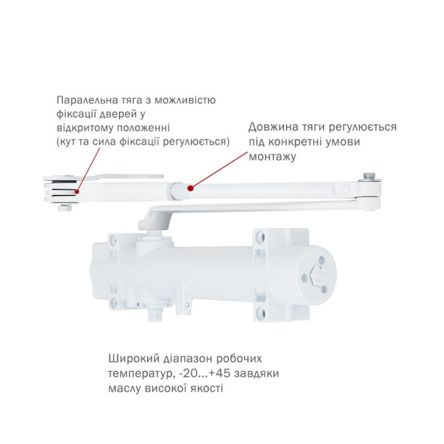 Дотягувач накладний RYOBI 4550 DS-4550P WHITE BC/DA PRL_HO_ARM EN_2-7+ до_200кг 1400мм