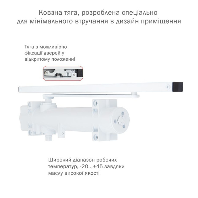 Доводчик накладной RYOBI DS 4550-4550T WHITE BC/DA SLD HO ARM EN 1-4 до 80кг 1100мм