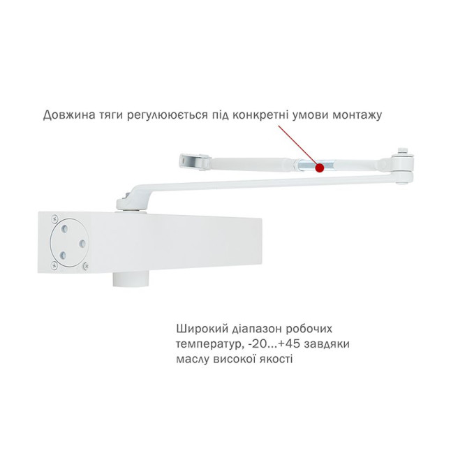 Доводчик накладной RYOBI 1000 B1006 WHITE BC STD ARM EN 6 140кг 2700мм 