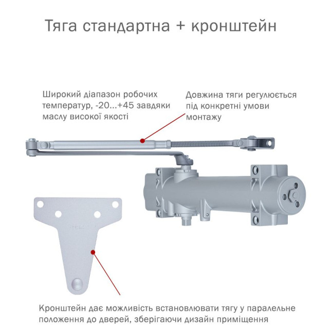 Доводчик накладной RYOBI 4550 D-4550 SILVER BC/DA UNIV ARM EN 2-7+ до 200кг 1600мм FIRE 