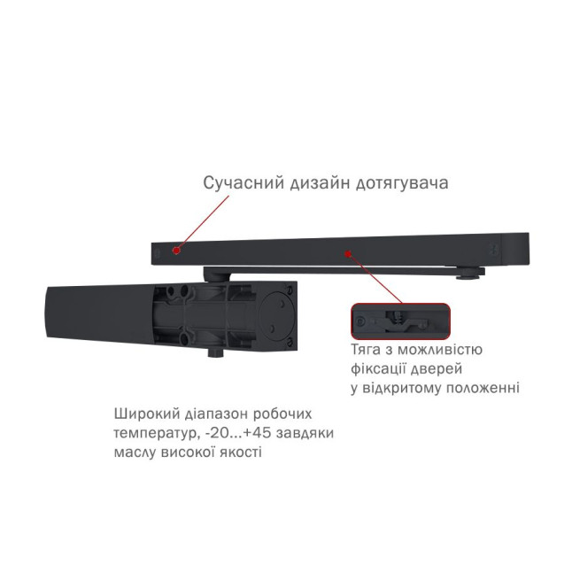 Дотягувач накладний RYOBI 1200 D-1200T GREY_ANTHRACITE SLD_HO_ARM EN_3 60кг 950мм