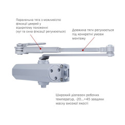 Доводчик накладной RYOBI 2550 DS-2550P SILVER BC PRL HO ARM EN 1-4 до 80кг 1100мм  Доводчик накладной RYOBI 2550 DS-2550P SILVER BC PRL HO ARM EN 1-4 до 80кг 1100мм