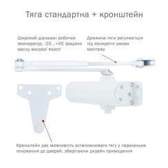 Доводчик накладной RYOBI 2550 D-2550 WHITE BC UNIV ARM EN 1-4 до 80кг 1100мм FIRE  Доводчик накладной RYOBI 2550 D-2550 WHITE BC UNIV ARM EN 1-4 до 80кг 1100мм FIRE