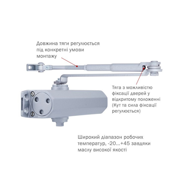 Дотягувач накладний RYOBI 2000 DS-2055V SILVER BC STD_HO_ARM EN_3/4/5 до_100кг 1250мм