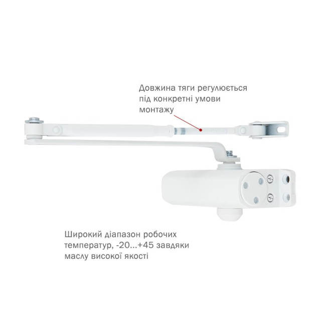 Доводчик накладной RYOBI *9900 9903 GLOSSY WHITE STD ARM EN 2 / 3 до 65кг 965мм 