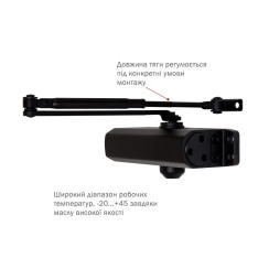 Доводчик накладной RYOBI *9900 9903 BLACK STD ARM EN 2 / 3 до 65кг 965мм Доводчик накладной RYOBI *9900 9903 BLACK STD ARM EN 2 / 3 до 65кг 965мм