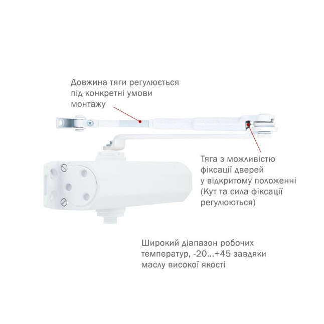 Доводчик накладной RYOBI 2000 DS-2055V GLOSSY WHITE BC STD HO ARM EN 3/4/5 до 100кг 1250мм 