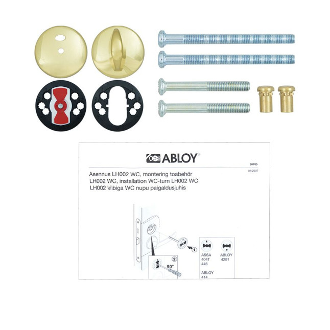 Щиток Abloy LH002 WC ROUND латунь полированная 38-60мм универсальное MS Kila комплект, шток 5мм