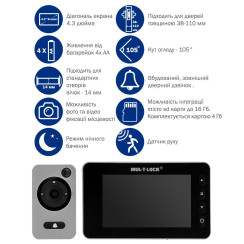 Видеоглазок Mul-t-lock GOTU+ 5140 Gray для дверей Видеоглазок Mul-t-lock GOTU+ 5140 Gray для дверей