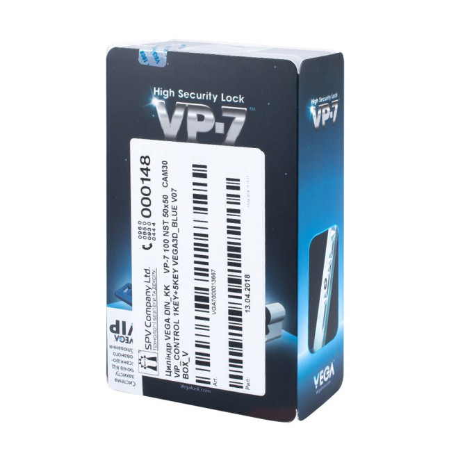 Циліндр VEGA DIN_KK VP-7 95 NST 40x55 CGW VIP_CONTROL 1KEY+5KEY VEGA3D_BLUE_INS V07 BOX_V