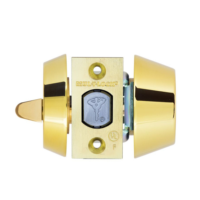 Замок врезной Mul-t-lock 1-WAY DEAD BOLT HERCULAR SHINY BRASS UNIV BS60/70мм *Interactive+ 3KEY DND3D BLUE INS 264S+ wood door SP 