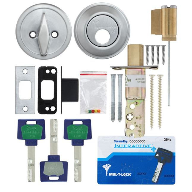 Замок врезной Mul-t-lock 1-WAY DEAD BOLT CRONUS BRUSH ST.STEEL UNIV BS60/70мм *Interactive+ 3KEY DND3D BLUE INS 264S+ SP 