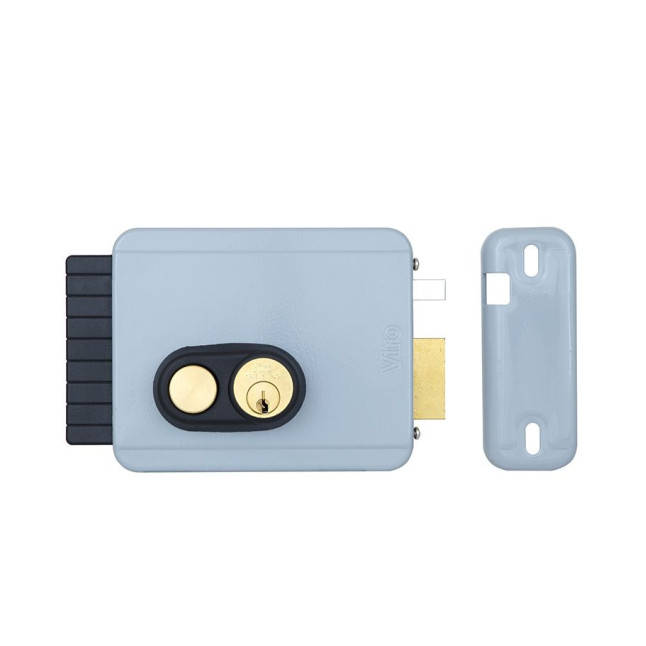 Замок электромеханический VIRO V97 8972.0794.1 BS50/80мм R 12VAC NC CYL 3KEY GATE накладной, с кнопкой, внутреннего открывания GREY (UKR LEFT T1)