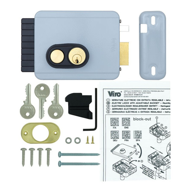 Замок электромеханический VIRO V97 8972.0794.1 BS50/80мм R 12VAC NC CYL 3KEY GATE накладной, с кнопкой, внутреннего открывания GREY (UKR LEFT T1)