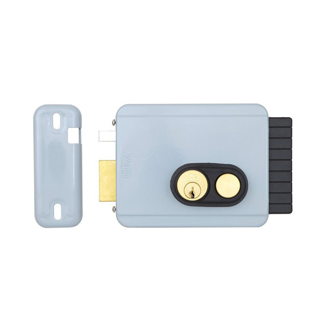 Замок электромеханический VIRO V97 8972.0794.2 BS50/80мм L 12VAC NC CYL 3KEY GATE накладной, с кнопкой, внутреннего открывания GREY (UKR RIGHT T2)