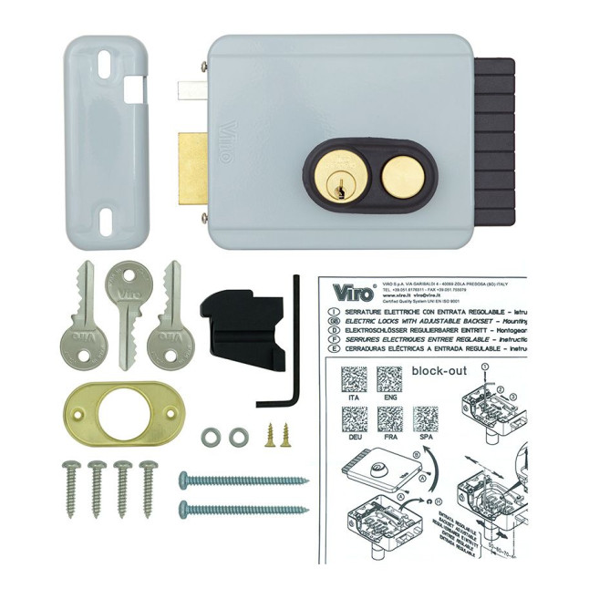 Замок электромеханический VIRO V97 8972.0794.2 BS50/80мм L 12VAC NC CYL 3KEY GATE накладной, с кнопкой, внутреннего открывания GREY (UKR RIGHT T2)