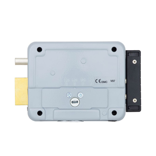 Замок електромеханічний VIRO V97 8973.0712.2 BS50/80мм L 12VAC NC CYL_3KEY GATE накладний, з кнопкою, відкривання назовні GREY (UKR_LEFT T4)