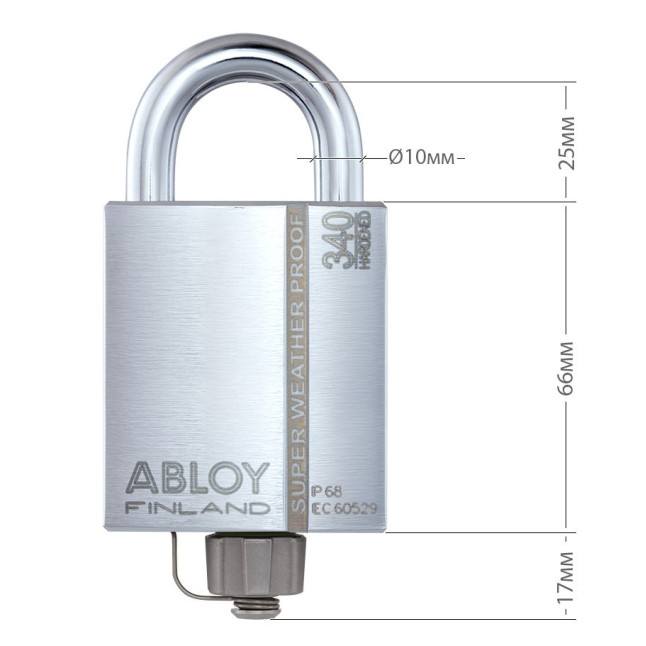 Замок навісний ABLOY PLLW340T *PROTEC2 CLIQ TA77ZZ M/S NR_shackle 25мм 10мм BOX