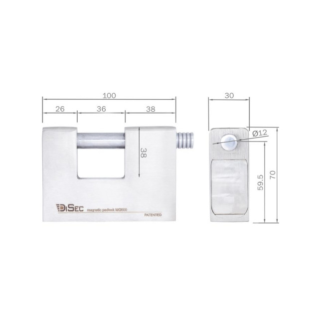 Замок навесной DISEC MG600 MAGNETIC 3G 2KEY 20мм 12мм BOX 