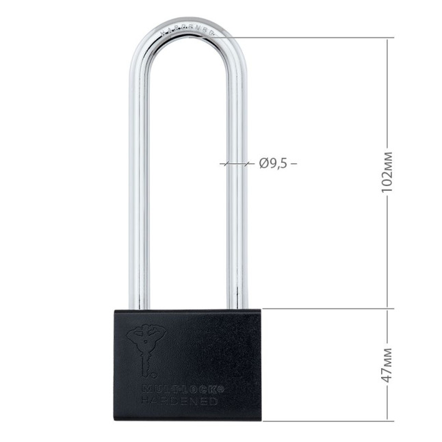 Замок навісний MUL-T-LOCK M10/C3 CLASSIC 064 2KEY ARC_BLACK R_shackle 102мм 9,5мм PB