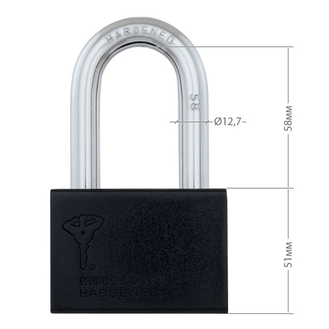 Замок навісний MUL-T-LOCK M13/C2 CLASSIC 064 2KEY ARC_BLACK R_shackle 58мм 12,7мм BOX_M