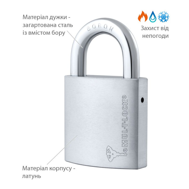 Замок навісний MUL-T-LOCK G55 CLASSIC 064 2KEY ARC_GREY_INS NR_shackle 27мм 10мм BOX_M