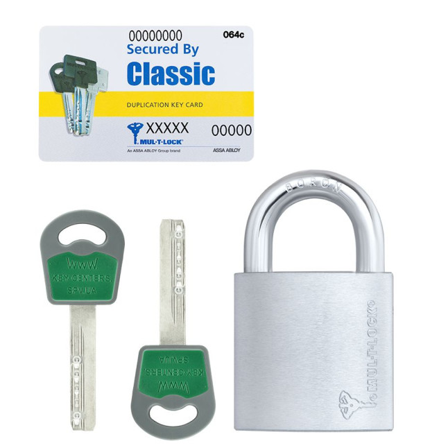 Замок навісний MUL-T-LOCK G55 CLASSIC 064 2KEY ARC_GREY_INS NR_shackle 27мм 10мм BOX_M