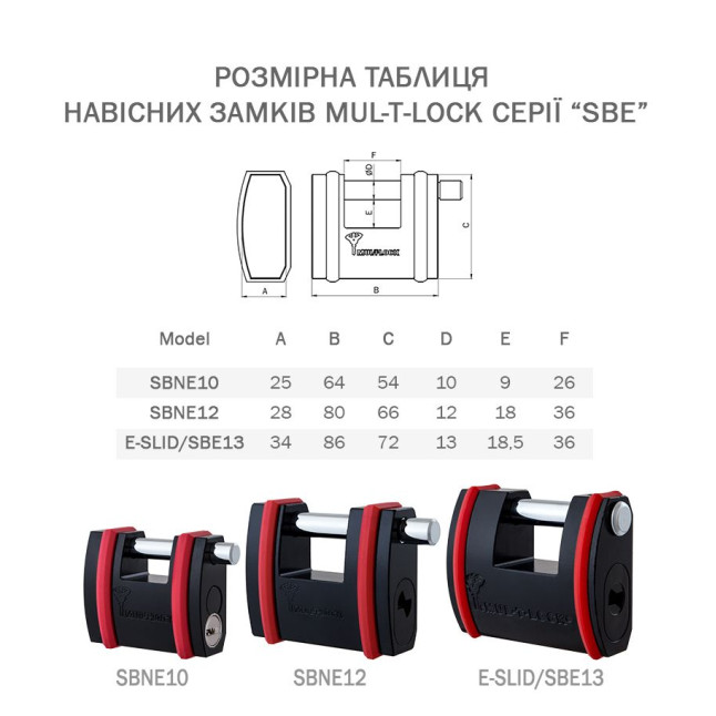 Замок навісний MUL-T-LOCK SBNE10 7x7 0767 3KEY DND77_GREY_INS SLID_shackle 9мм 10мм BOX_M