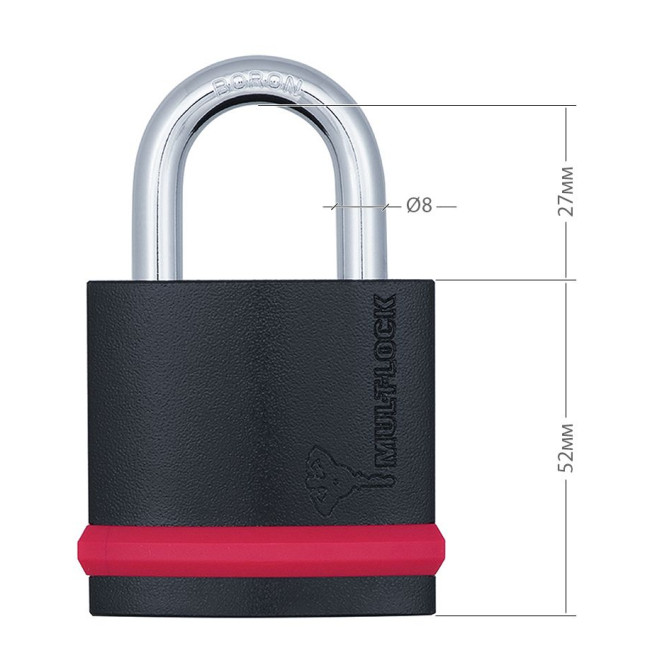 Замок навісний MUL-T-LOCK NE8G CLASSIC 064 3KEY ARC_GREY_INS NR_shackle 27мм 8мм BOX_M