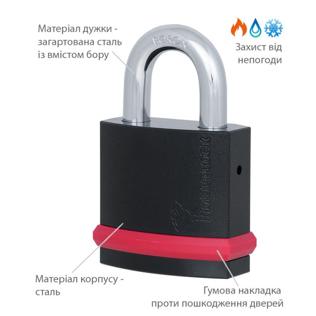 Замок навісний MUL-T-LOCK NE10G CLASSIC 064 3KEY ARC_GREY_INS NR_shackle 26мм 10мм BOX_M