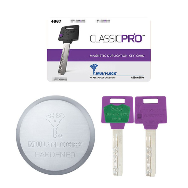 Замок навісний MUL-T-LOCK HOCKEY PUCK *ClassicPro 4867 2KEY DND3D_PURPLE_INS SLID_shackle 10мм BOX_M