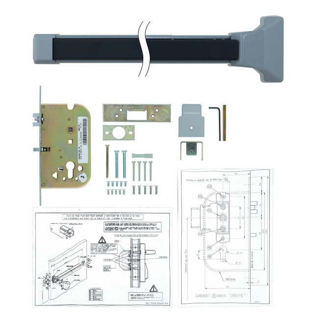 Ручка JPM для евакуаційного виходу врізний 901000-01-0-A_Touch_bar_with_mortise_lock PN P:silver (RAL 9006)/N: black (RAL 9005) 1 Locking 900мм 9мм