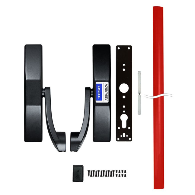 Ручка TESA для евакуаційного виходу врізний 19709G9 NR N: black (RAL 9005)/R: red (RAL 3000) 1 Locking 900мм 9мм для електромеханічних замків ABLOY