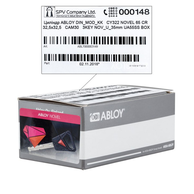 Циліндр ABLOY DIN_MOD_KK CY322 NOVEL 65 CR 32,5x32,5 CAM30 3KEY NOV_U_35mm UA55SS BOX Циліндр ABLOY DIN_MOD_KK CY322 NOVEL 65 CR 32,5x32,5 CAM30 3KEY NOV_U_35mm UA55SS BOX