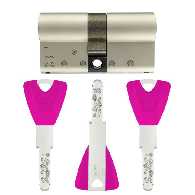 Циліндр KESO DIN_MOD_KK B 8000_?2 90 NM 40x50 CAM30 3KEY TR_FLUO BERRY_EXTRALONG_42,5mm BOX