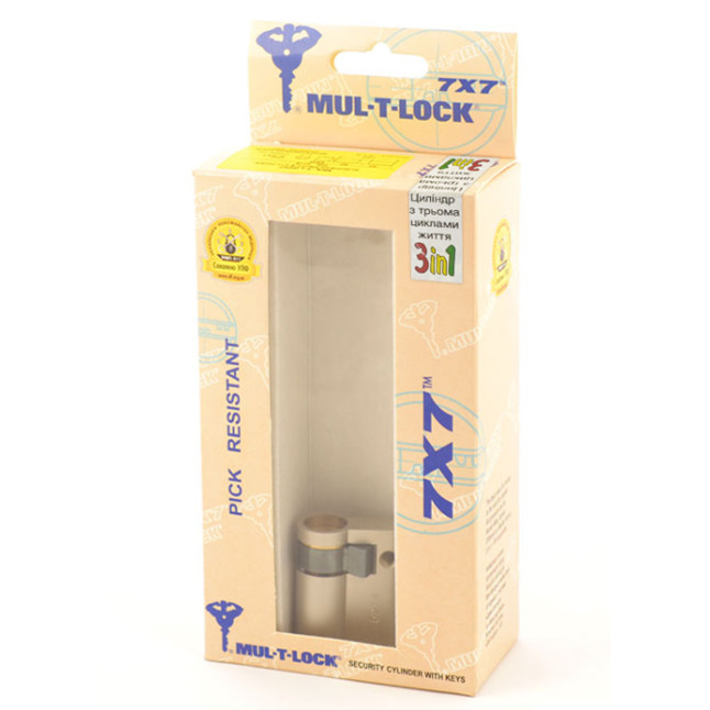 Цилиндр Mul-t-lock DIN HALF K 7x7 64,5 NST 55x9,5 CAM30 3in1 3KEY+1KEY+1KEY DND77 GREY INS 0767 BOX M