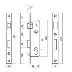Корпус замка Siba PVC 10053/P-30 CP для металлопластиковой двери