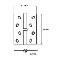 Петля дверная карточная Siba 1BB (100x62.5x2.5 мм) SN матовый никель Петля дверная карточная Siba 1BB (100x62.5x2.5 мм) SN матовый никель